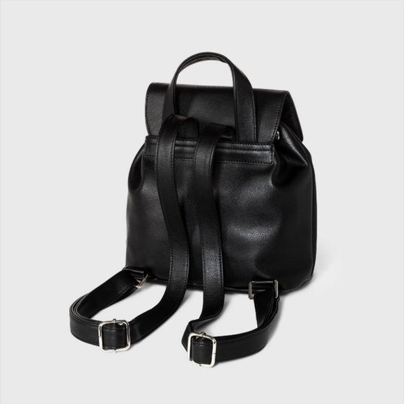 Wild Fable Mini Flap Faux Leather Backpack - Black - Picture 3 of 4